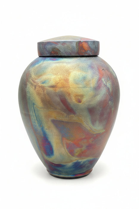 Handmade Celestial Raku Ceramic Cremation Urn in Dolphin Blue
