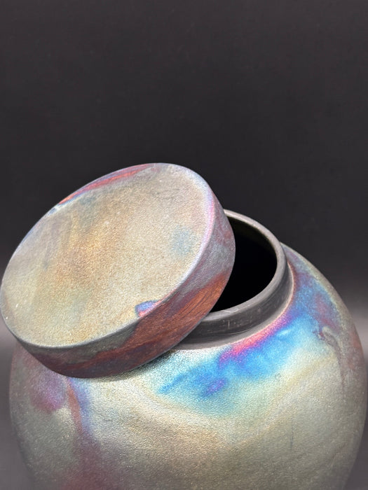 Handmade Celestial Raku Ceramic Cremation Urn in Dolphin Blue