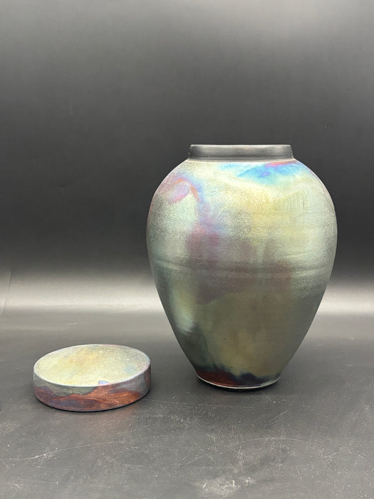 Handmade Celestial Raku Ceramic Cremation Urn in Dolphin Blue