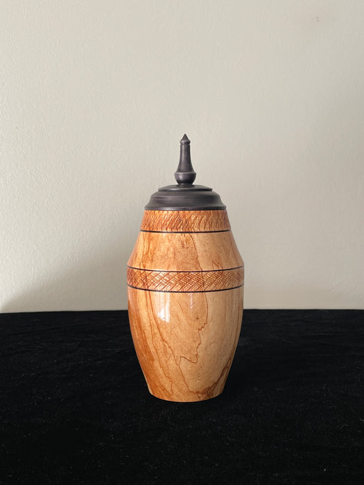 Spalted Birch Turned Pet Urn- side view