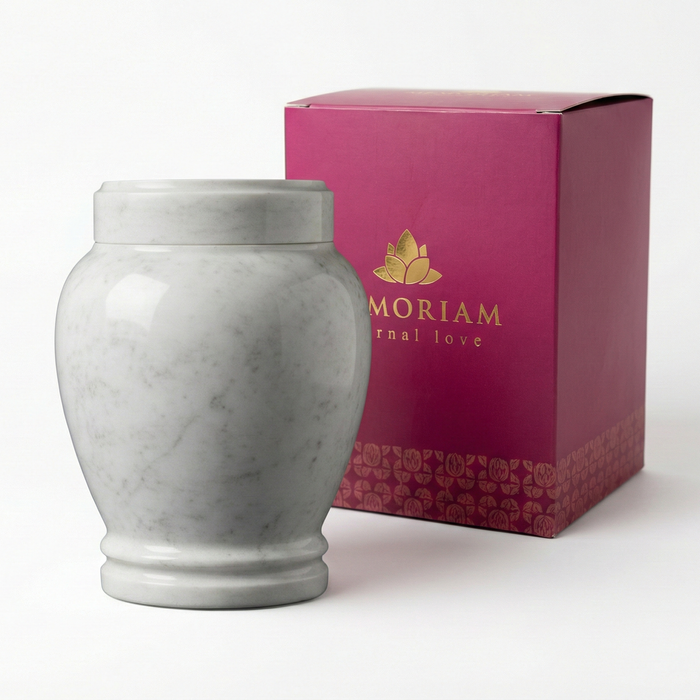 Luna - Carrara White Marble Urn with package