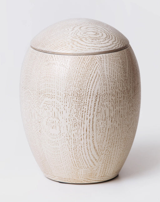 Spherical Oak Urn with White Enamel and Gold Patina