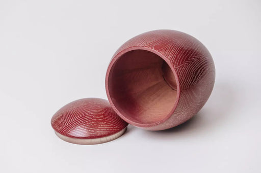 Spherical Oak Urn with Red Enamel and Silver Patina - Inside view