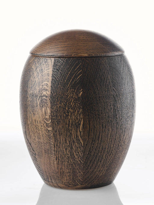 Spherical Oak Urn with Dark Oil