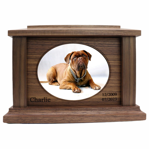Oval Photo Framed Wooden Pet Urn - walnut