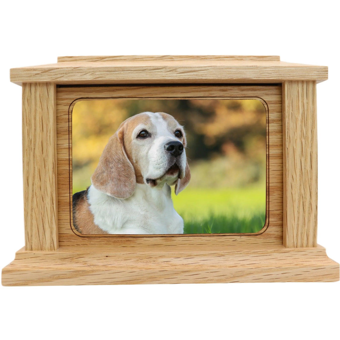 Full Rectangle Photo Framed Wooden Pet Urn - oak
