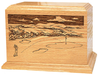 Golfer Scene Wood Cremation Urn in Oak