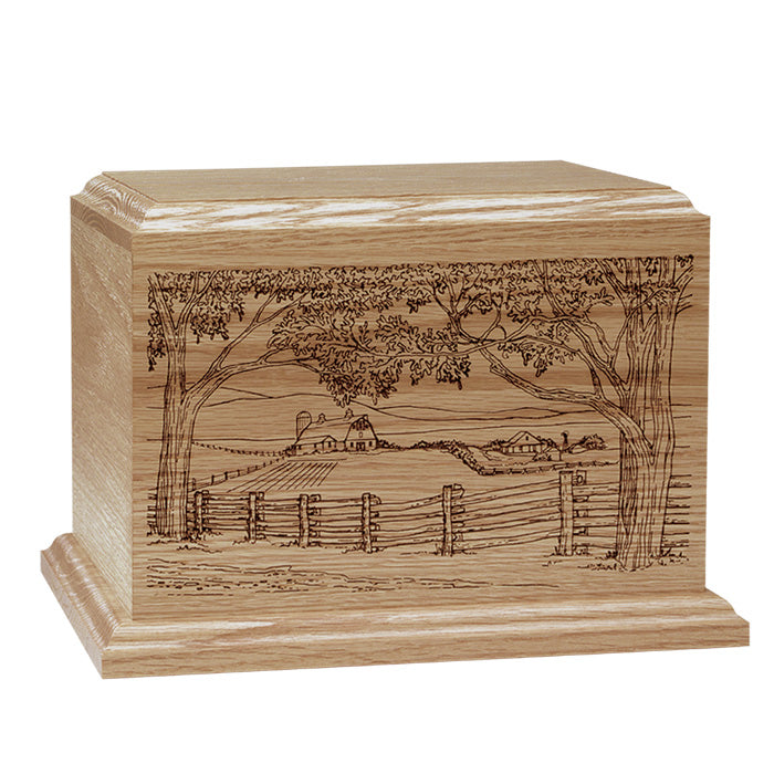 Farm Scene Wood Cremation Urn