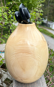 Salvaged Maple Wood Turned Urn - top opening threaded lid