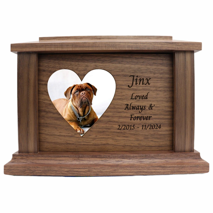 Side Heart Photo Framed Wooden Pet Urn - walnut
