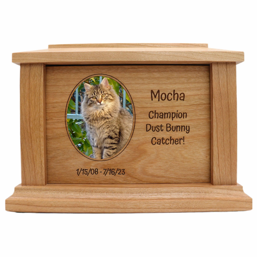 Side Oval Photo Framed Wooden Pet Urn - cherry