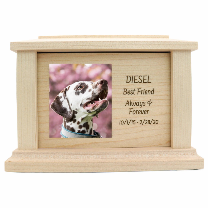 Side Rectangle Photo Framed Wooden Pet Urn - maple
