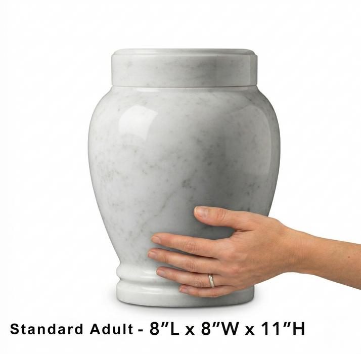 Luna - Carrara White Marble Urn - Standard Adult