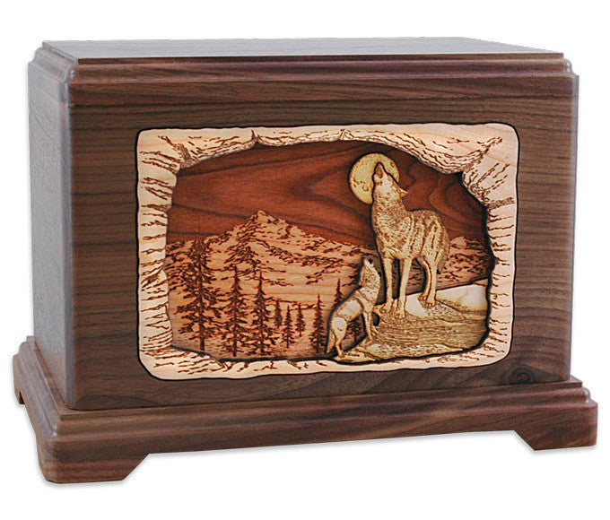 Moonlight Serenade Wolves Cremation Urn - Walnut