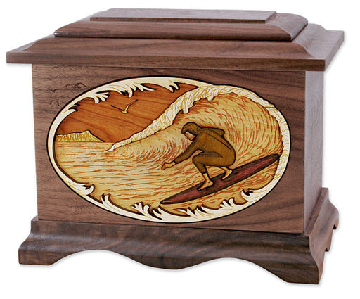 Surfing Wood Cremation Urn - Pictured in Walnut