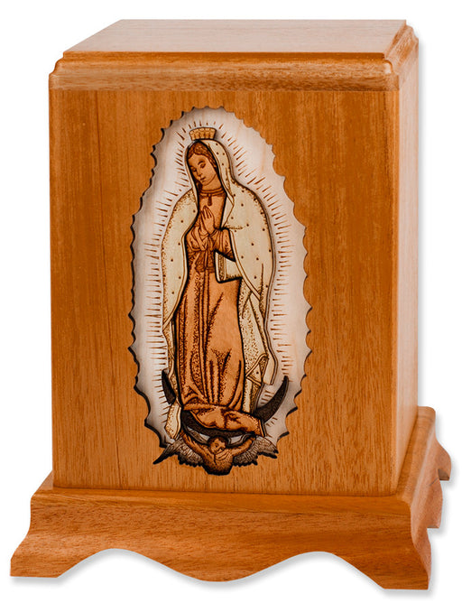 Our Lady of Guadalupe Cremation Urn in Mahogany