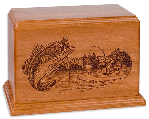 Laser Carved Boat Fishing Urn - Natural Cherry Wood