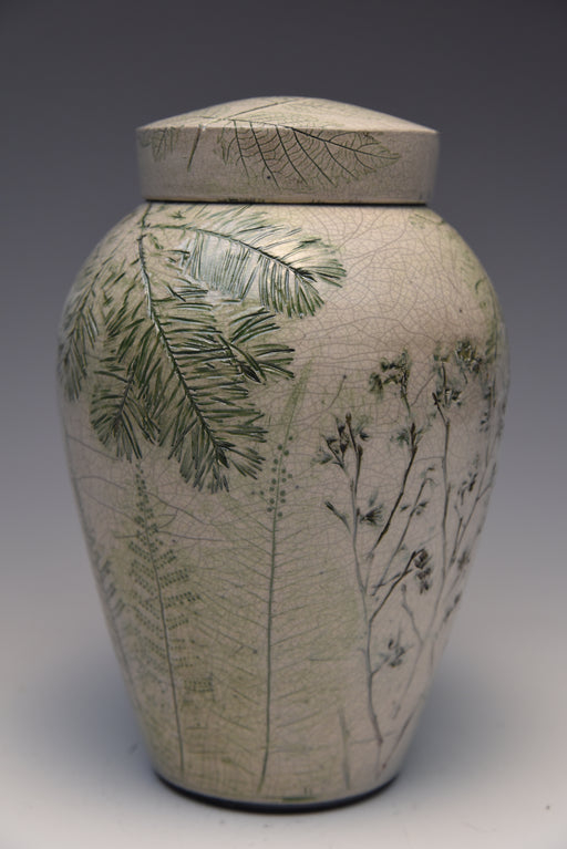 Forest Crackle Raku Ceramic Cremation Urn - No top Handel