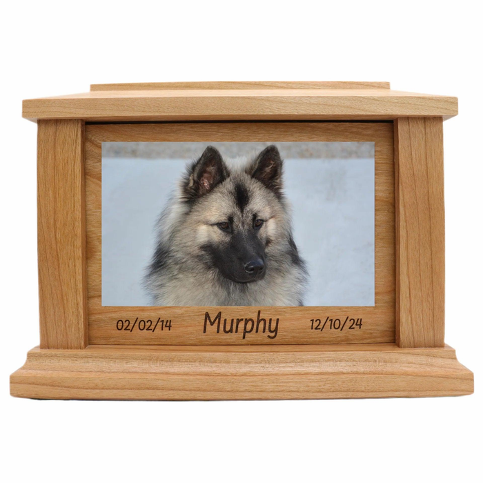 Wide Rectangle Photo Framed Wooden Pet Urn - cherry