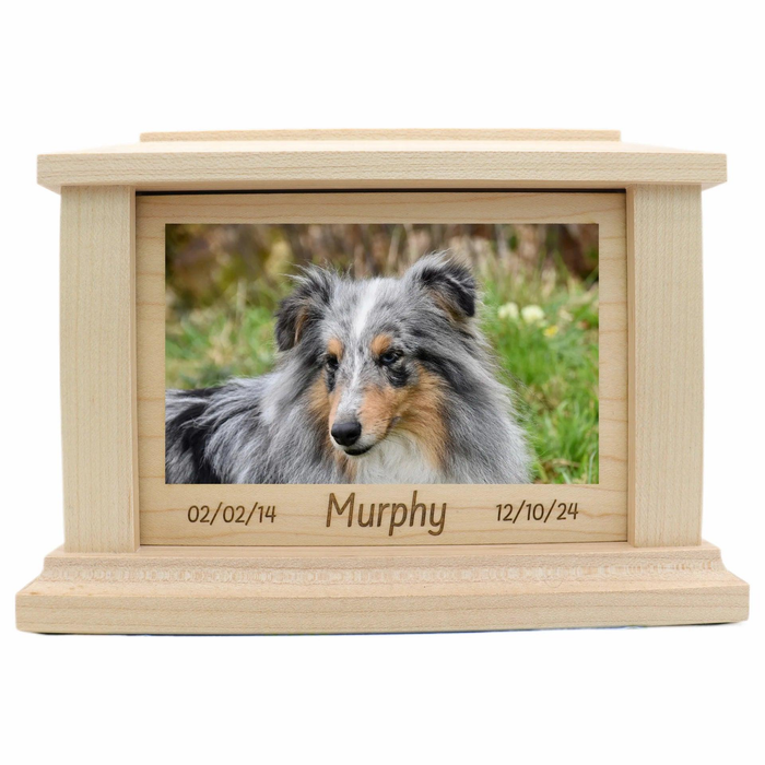 Wide Rectangle Photo Framed Wooden Pet Urn - maple