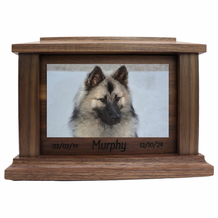 Wide Rectangle Photo Framed Wooden Pet Urn - walnut
