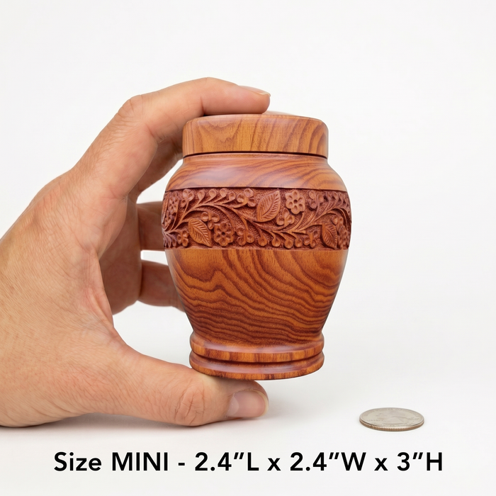 Anish - Hand-Carved Wood Urn