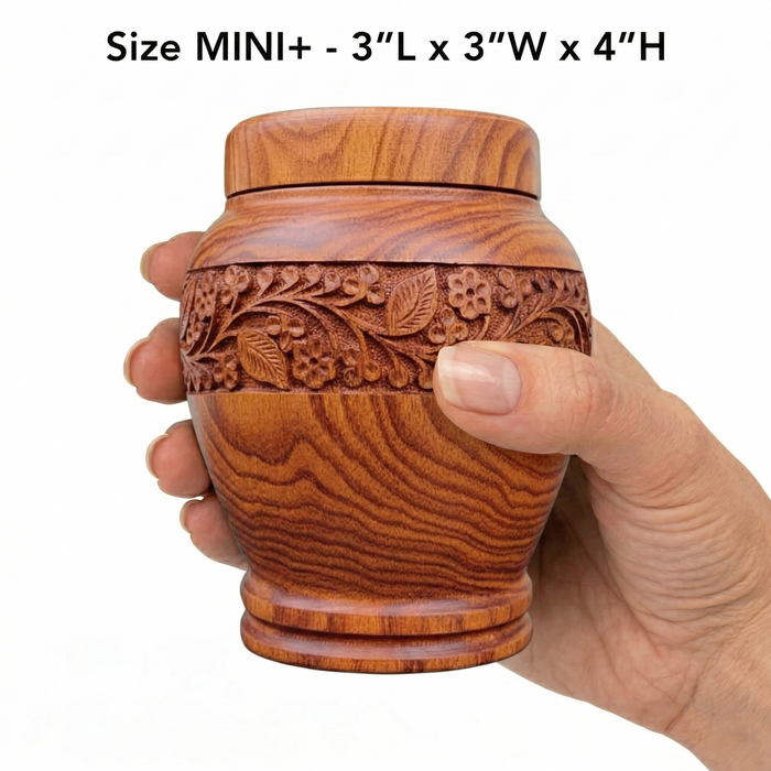 Anish - Hand-Carved Wood Urn - Mini +