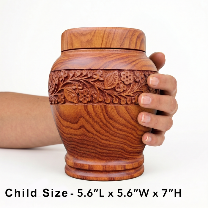 Anish - Hand-Carved Wood Urn - Child Size 