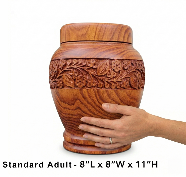 Anish - Hand-Carved Wood Urn - Standard Adult
