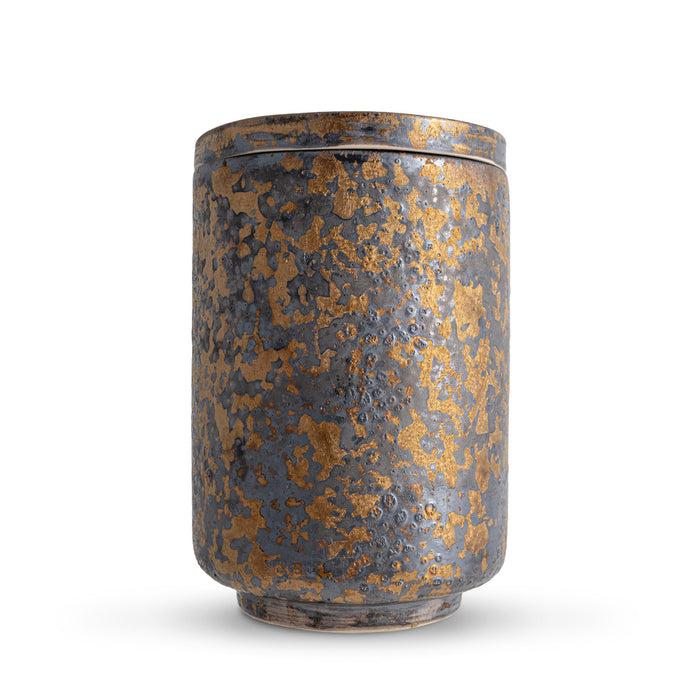 Artisan Gold Cylinder Ceramic Cremation Urn Front View