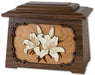 Lilies Astoria Cremation Urn with Wood Inlay Art