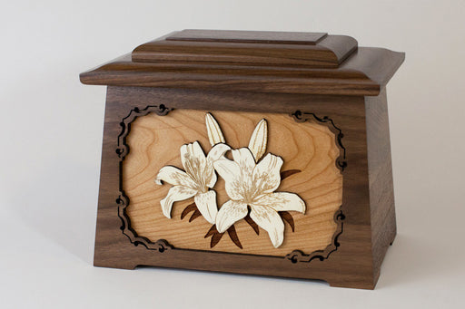 Astoria Cremation Urn - Lilies 3D Wood Art Scene