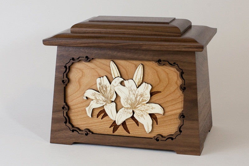 Astoria Cremation Urn - Lilies 3D Wood Art Scene