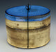 Black Clay Cylindrical Ceramic Urn with Cobalt Blue Lid - Angle 4
