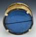 Black Clay Cylindrical Ceramic Urn with Cobalt Blue Lid - Bottom Angle