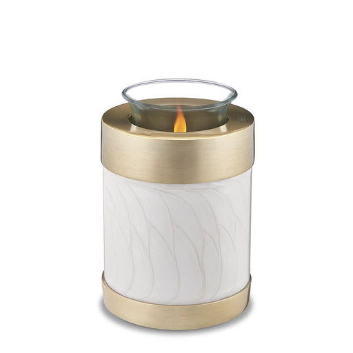 Blessing Brass Cremation Urn in Pearl White - Tealight Keepsake Urn