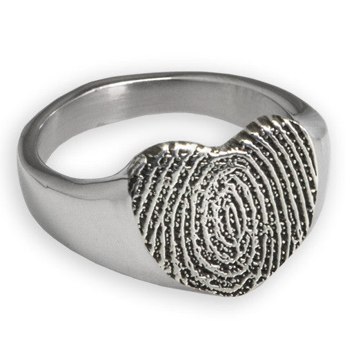 Bold Heart Personalized Print Memorial Ring with fingerprint