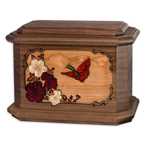 Wood Octagon Butterfly Cremation Urn - Walnut