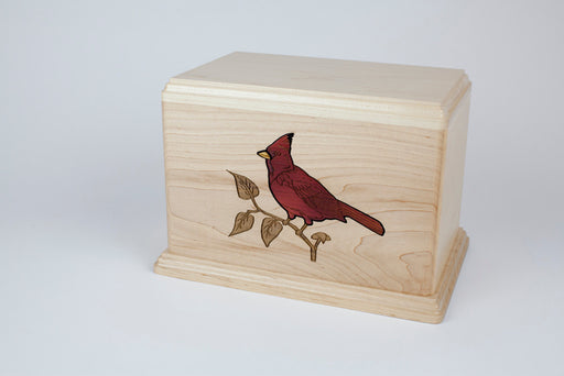 Maple wood urn with Cardinal inlay