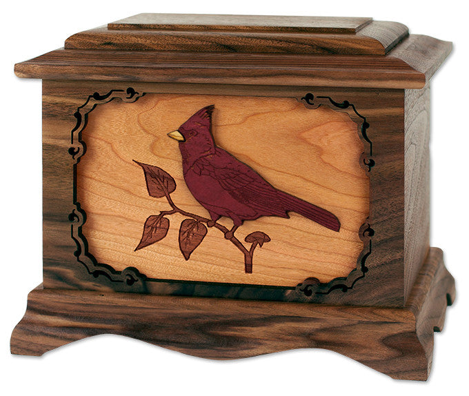 Cardinal Cremation Urn with Inlay Wood Art — Urns Northwest