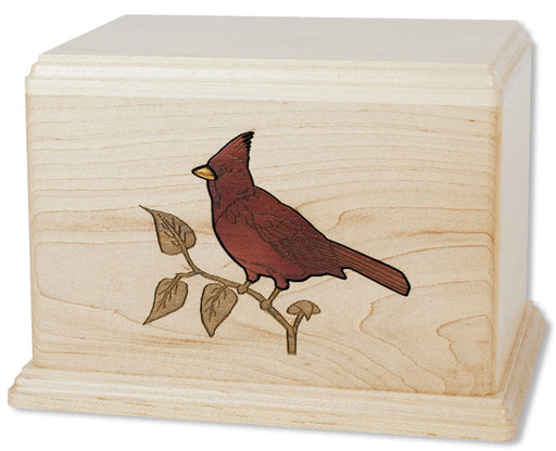 Cardinal Inlay Wood Art Urn