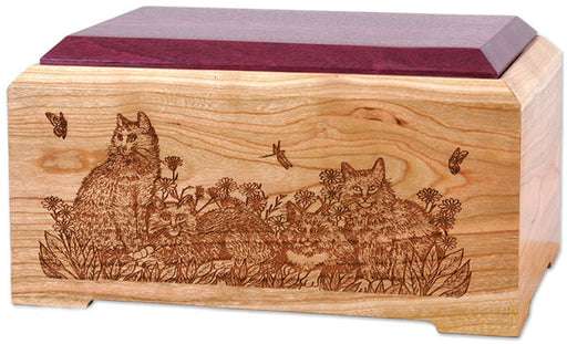 Cat Lover's Cremation Urn - Cherry with Purple Heart top