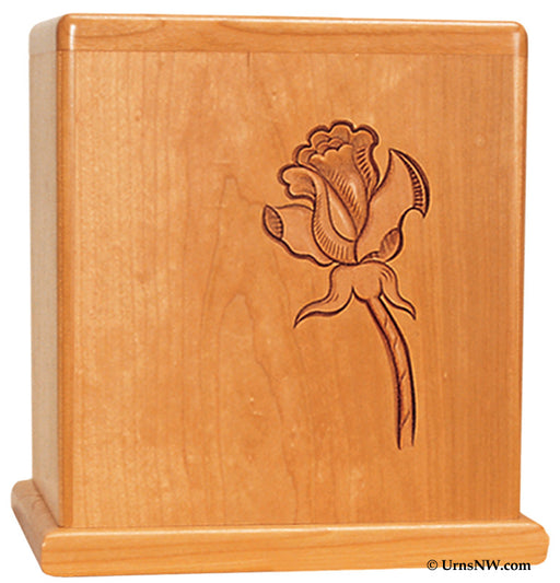 Single Rose Cherry Wood Urn