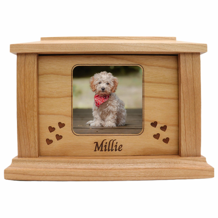 Rounded Square Photo Framed Wooden Pet Urn - cherry