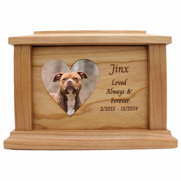 Side Heart Photo Framed Wooden Pet Urn - cherry