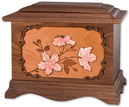 Cherry Blossoms Cremation Urn in Walnut Wood