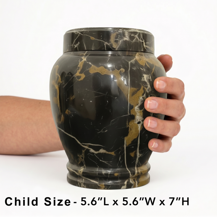 Lux - Black & Gold Marble Urn - Child Size