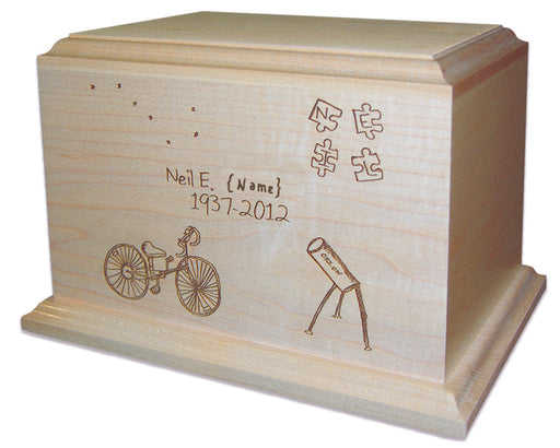 Have your child's drawing engraved onto a wood cremation urn