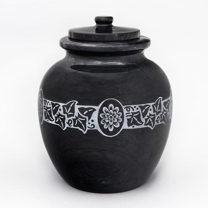 Chrysanthemum Black Marble Cremation Urn