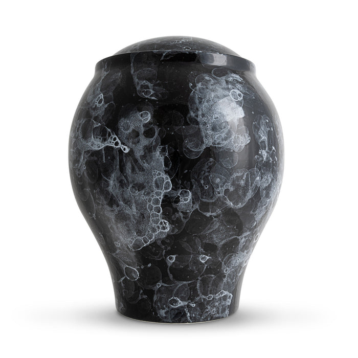 Classic Marbled Black Cremation Urn front view